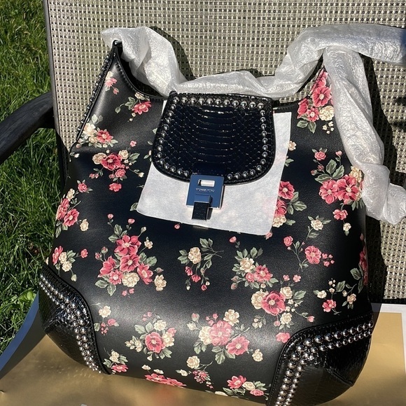 Michael Kors Collection Bancroft Oversized Floral Calf Leather Snakeskin Bag - Picture 4 of 11